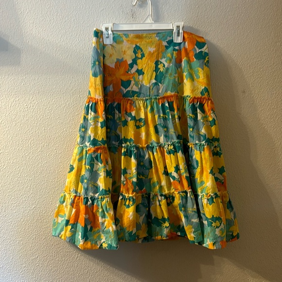 Nicole by Nicole Miller Dresses & Skirts - Nicole by Nicole Miller Yellow Green Orange Floral Tiered Midi Skirt
